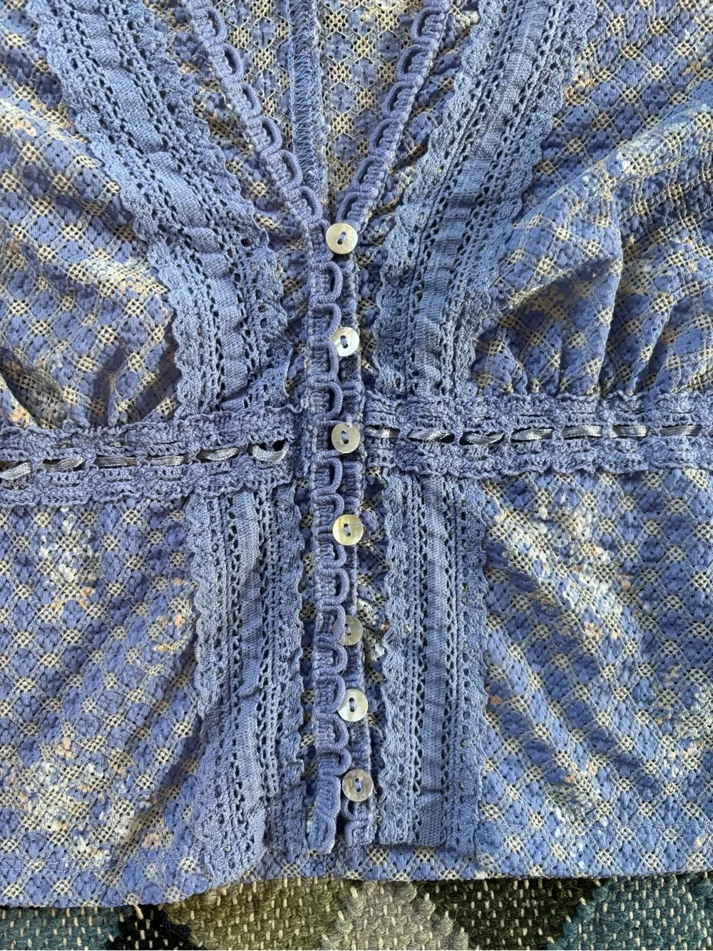 Free People Kika Printed Top in Blue Bell Combo Periwinkle Stretch Lace Top